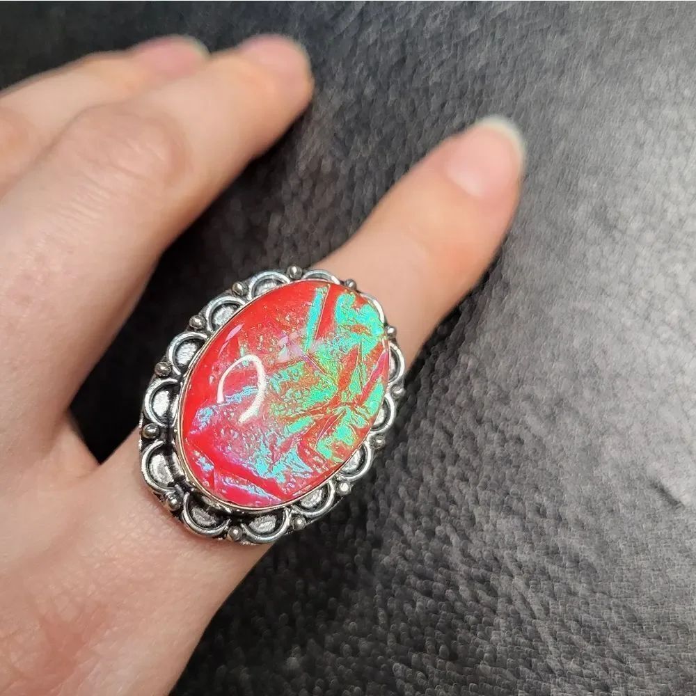 Gorgeous Large Dichroic Glass Ring - Size 6